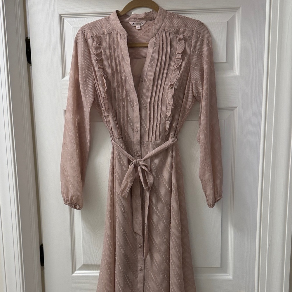 Nanette Lepore Light Pink Long Sleeve Shirt Dress with Waist Tie